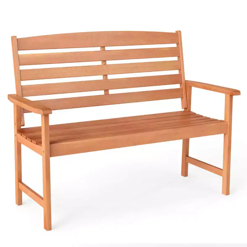 Costway Wooden Garden Bench 2-Person Patio Loveseat with Slatted Backrest Natural