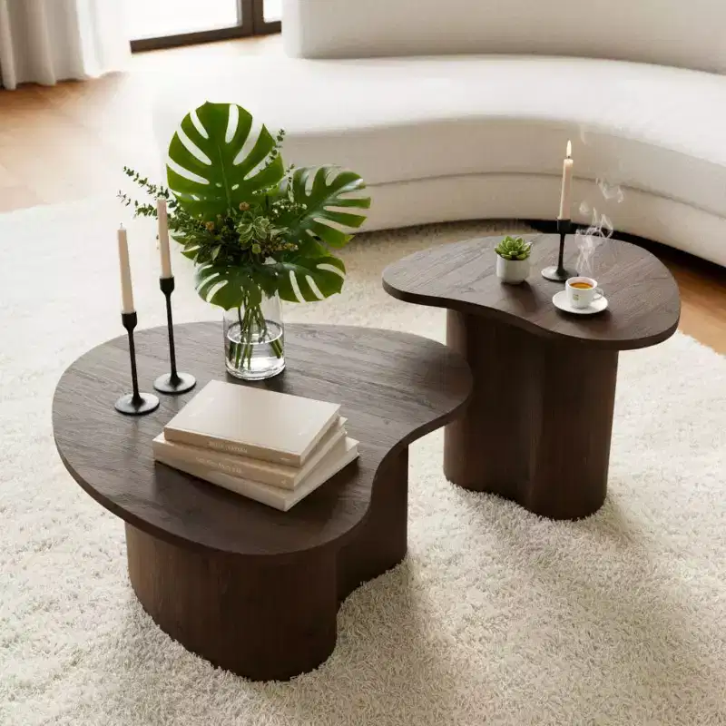 Set of 2 Modern Heart-Shaped Coffee Tables, Nesting Accent Tables, Small Decorative Coffee Table Set for Living Room or Apartment-Panipeachy