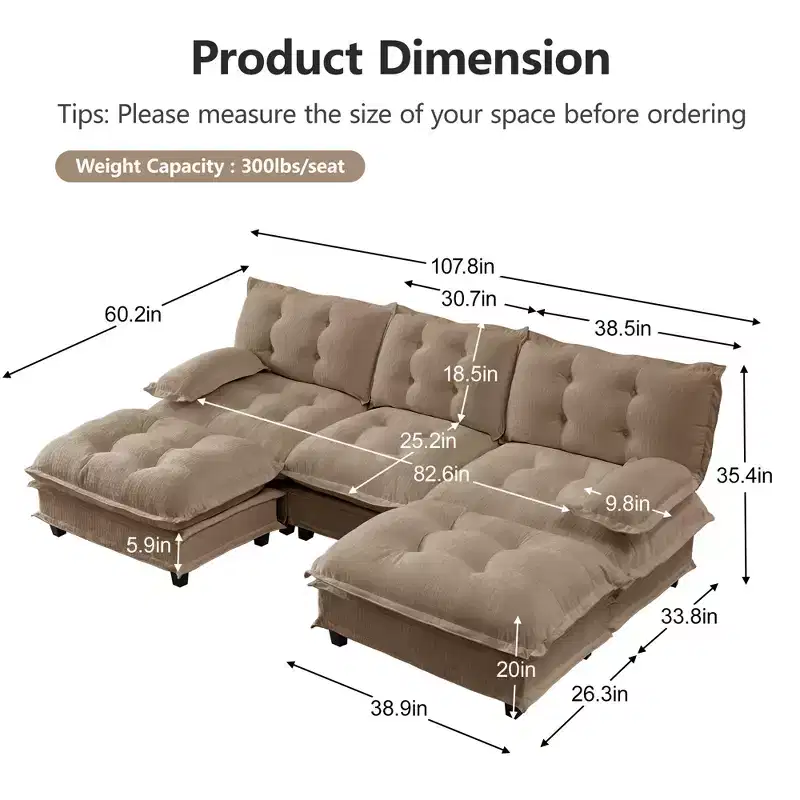 GDFStudio Havenridge Modular 107  U Chenille Sectional Sofa