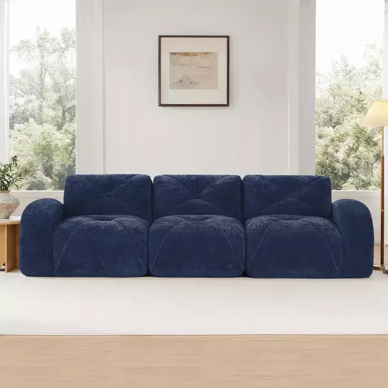 Clihome 110Boneless Sofa With Tufted,Soft Velvet Fabric,Modular Sectional Sofa,32D High Density Sponge,Anti-Slip Design,Ergonomic Design Bottom