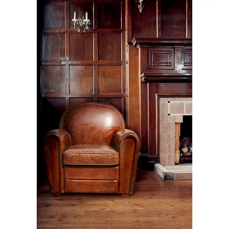 Pasargad Home Genuine Leather Paris Club Chair, Brown