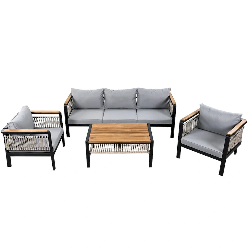 4-Pieces Patio Seating Group with Cushions & 1 Coffee Table