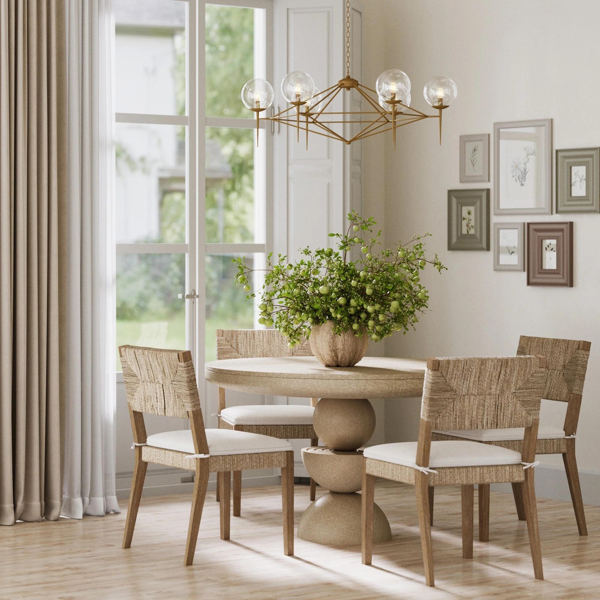 Boucle & Seagrass Dining Chair Light Brown