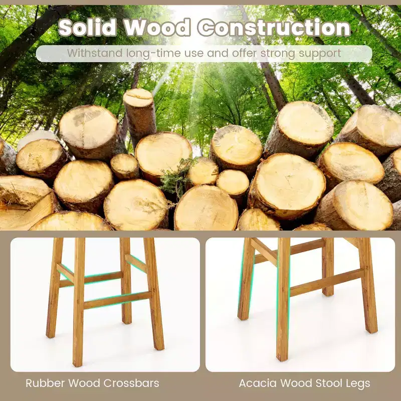 Costway Woven Saddle Stools Set of 2 31'' Faux PU Leather Bar Height Kitchen Stool Black/Beige