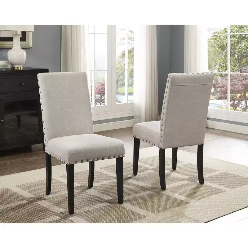 Fabric Dining Chairs with Nailhead Trim, Tan