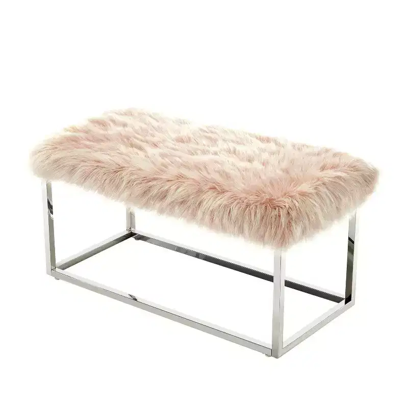 Inspired Home Monet Lux Fur Chrome Metal Frame Bench