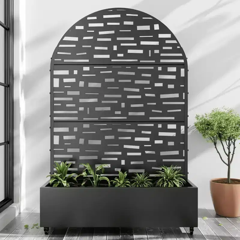 Planter Box with Trellis Iron Black Arch Gerald Wide Edge Street Style 72x47x16in 3-Piece Set