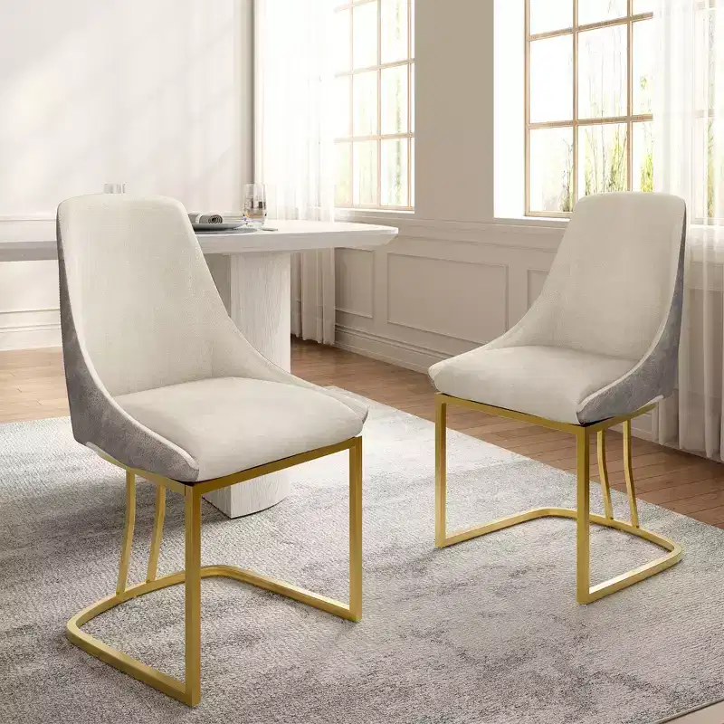 CLIHOME Set of 2 Modern High Back Dining Chair with Metal Legs
