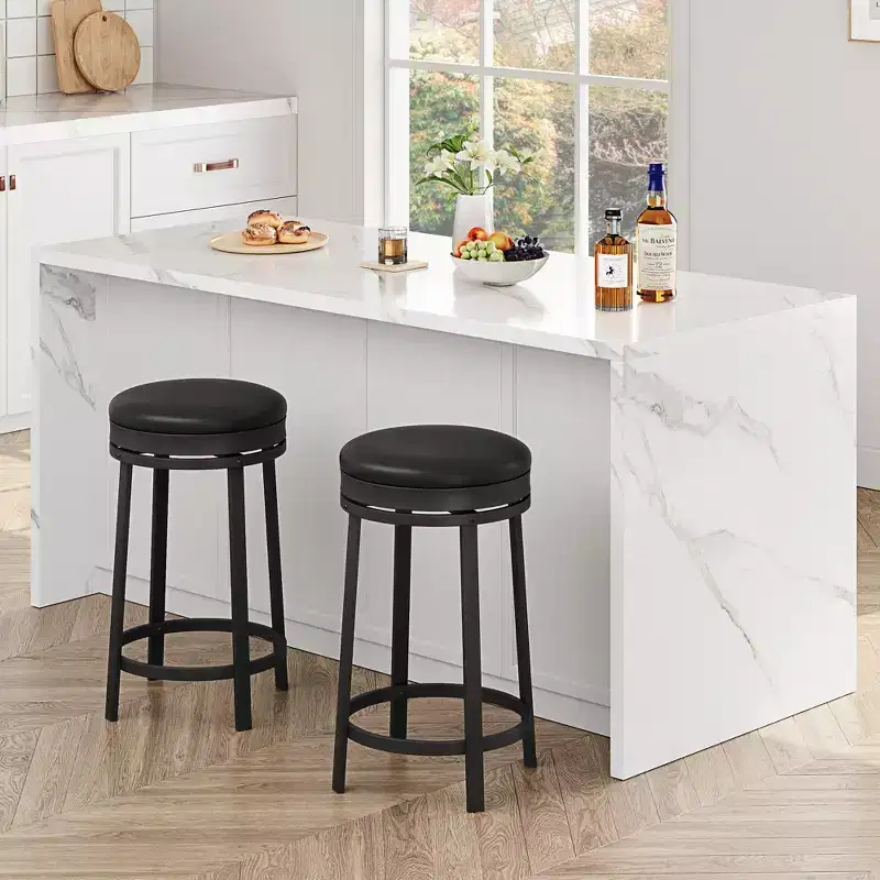 Backless Round 24.4 Counter Height Bar Chair with Upholstered PU Leather Cushion for Kitchen Home Bar