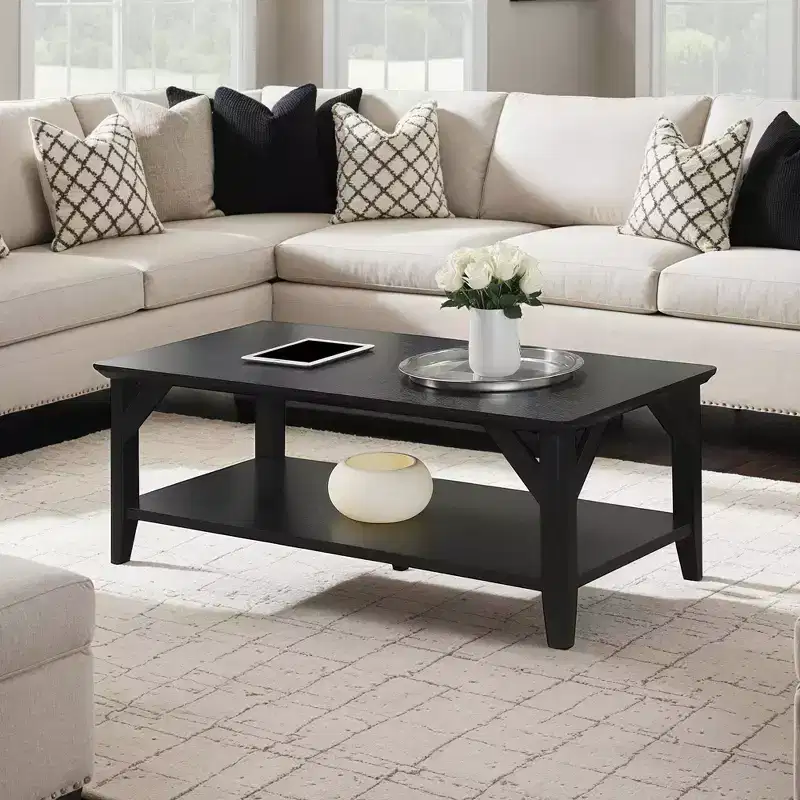 Winston Rectangle Coffee Table with Shelf - Black