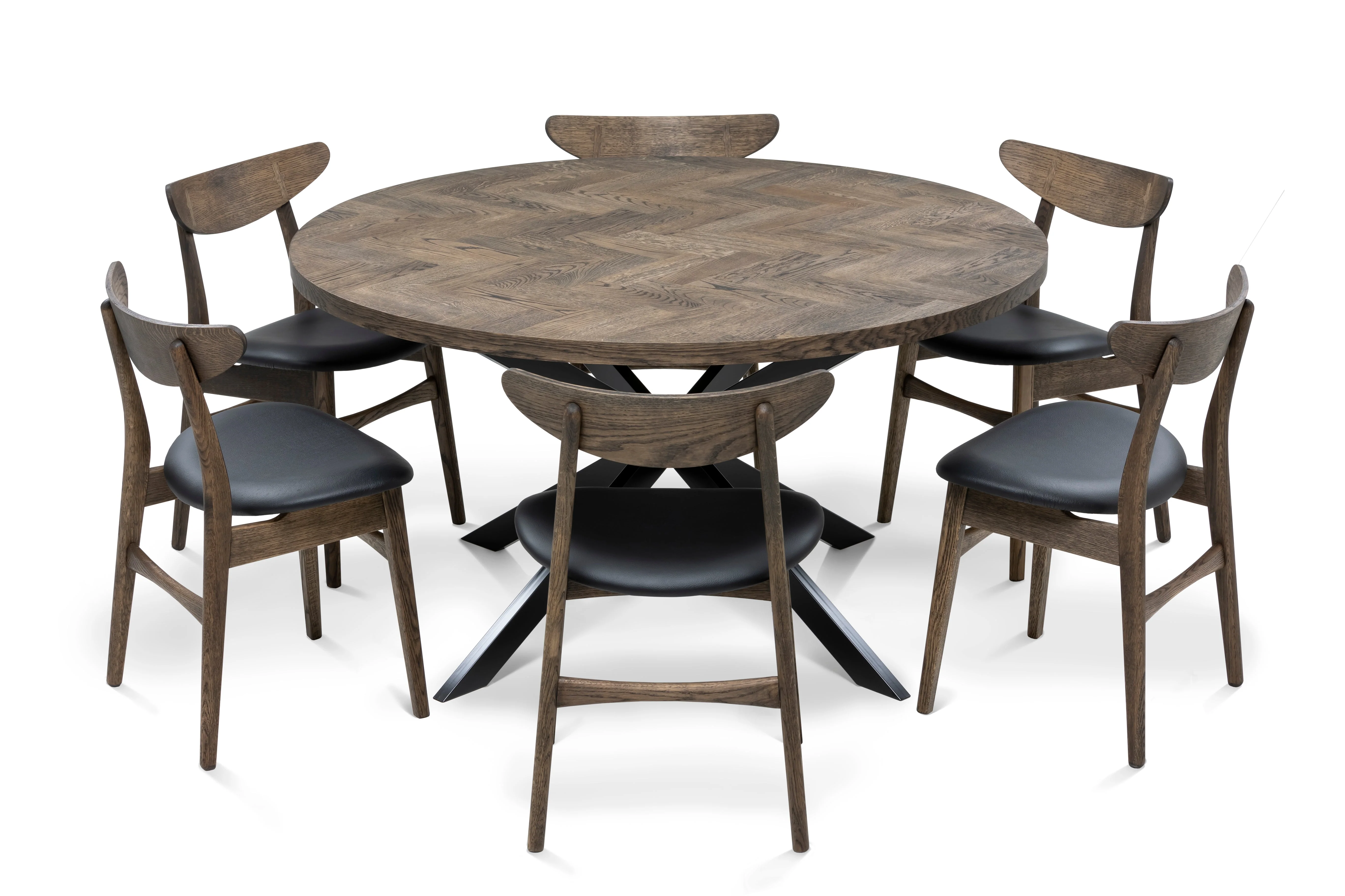 Round Herringbone Dining Table in Dark Oak - Introducing our Round Herringbone Dining Table in Dark Oak - a stunning addition