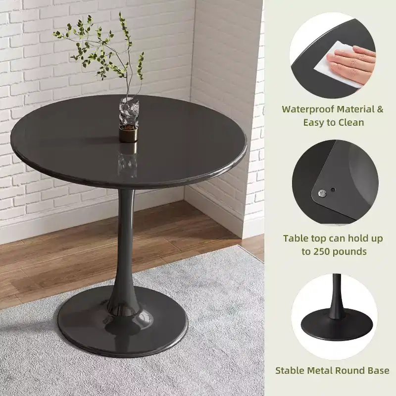 JVNOXK 24 Inch Modern Mid-Century Round Table, Dining Table, Tulip Kitchen Table, Living Room Coffee Table, Oval Dining Table, Black
