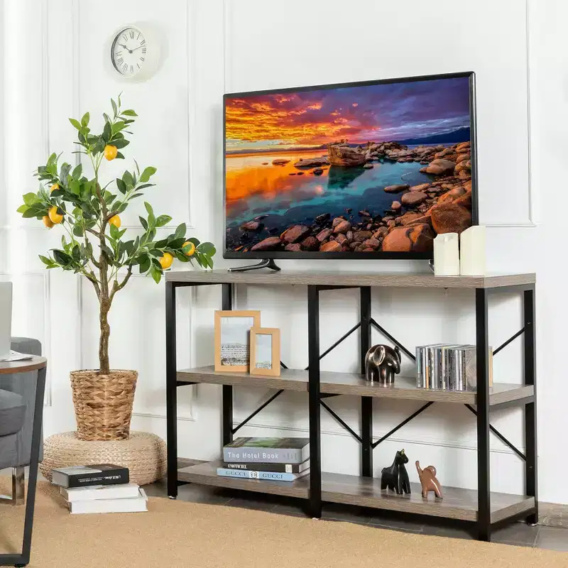 Costway 47'' Console Table 3 Tier Industrial Sofa Table Metal Frame