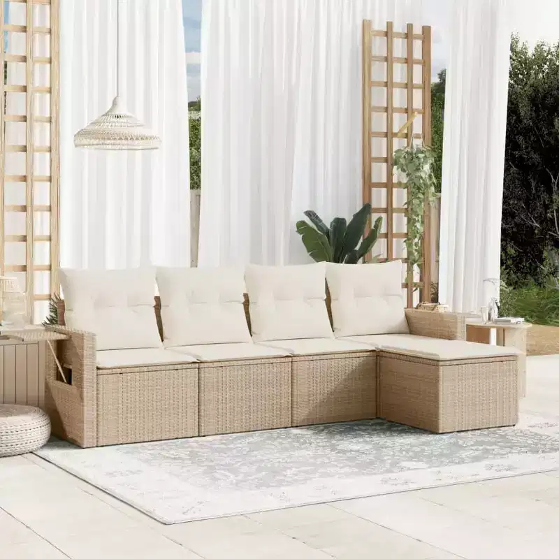 vidaXL 5 Piece Patio Sofa Set with Cushions Poly Rattan