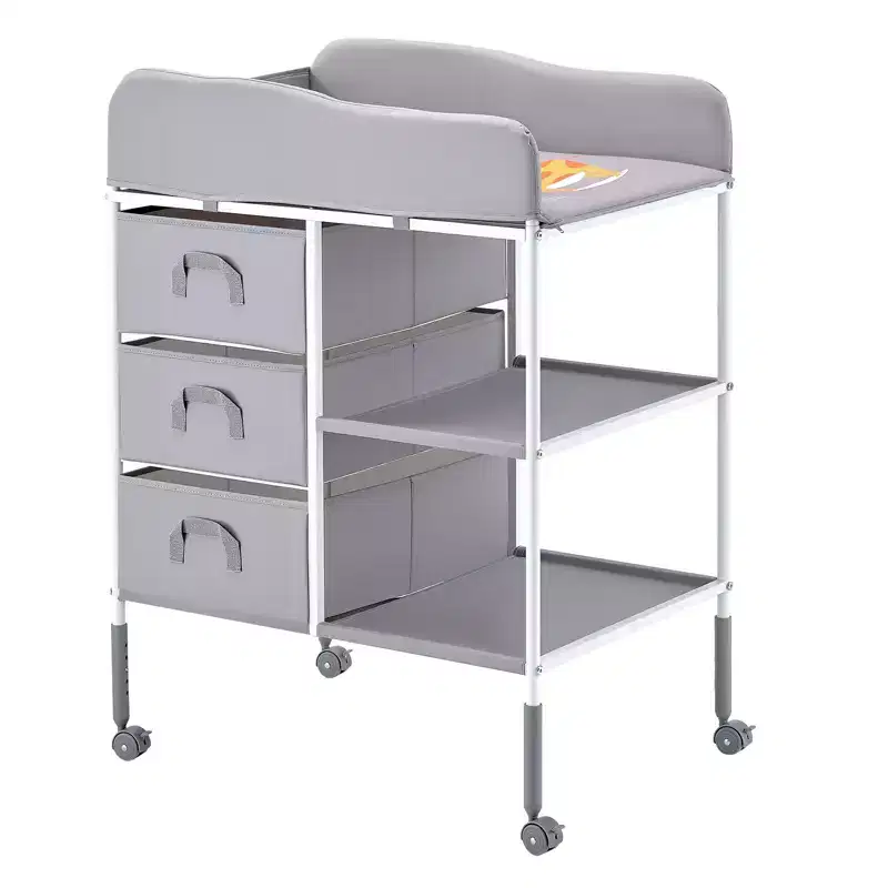 Baby Changing Table Portable Diaper Change Station with 3 Drawers Wheels Heavy Duty