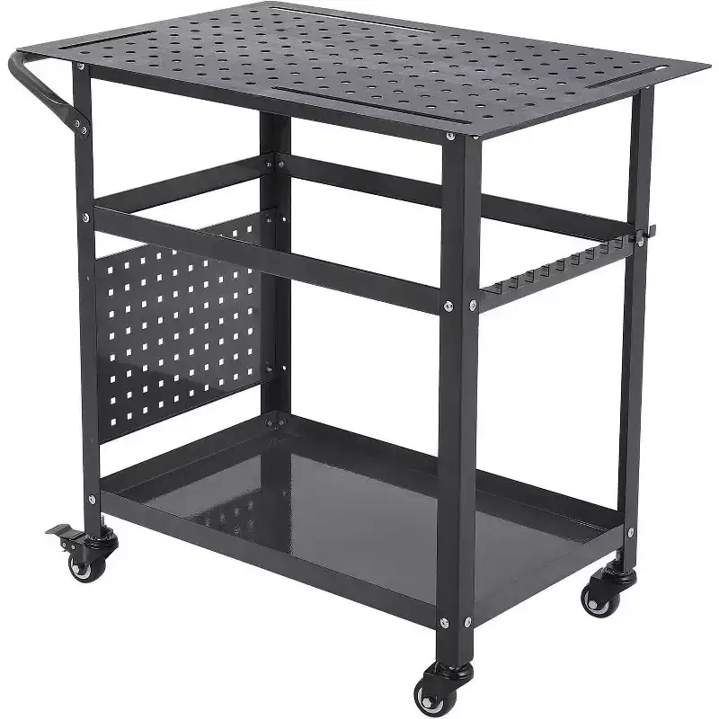 Acekool Portable Rolling Welding Table 36x24 Steel Top with Pegboard, 5/8-Inch Holes, Tool Slots, Storage Shelf, 1200LB Capacity, Orange