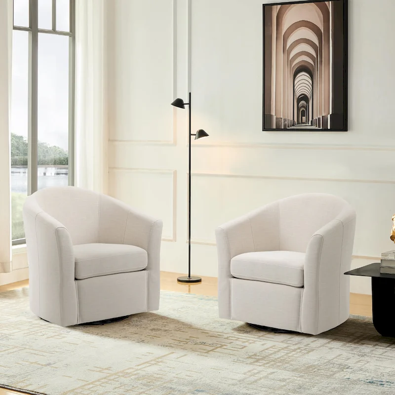 Modern Upholstered Swivel Barrel Chair Living Room Accent Chair