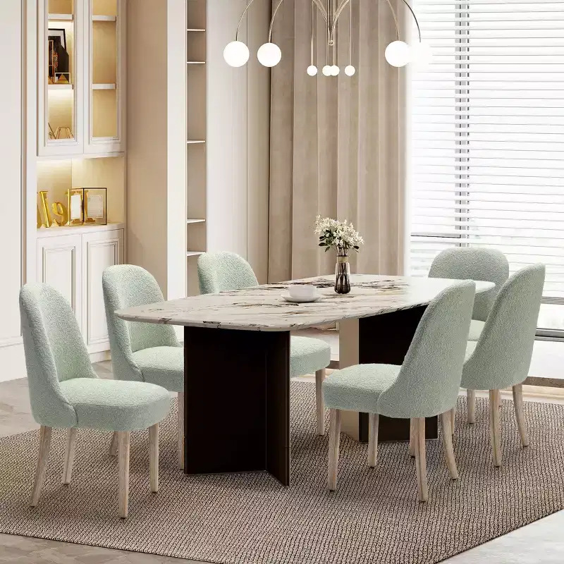 Mid-Century Modern Boucle Upholstered Dining Chair, Set of 6, Water-Resistant Fabric