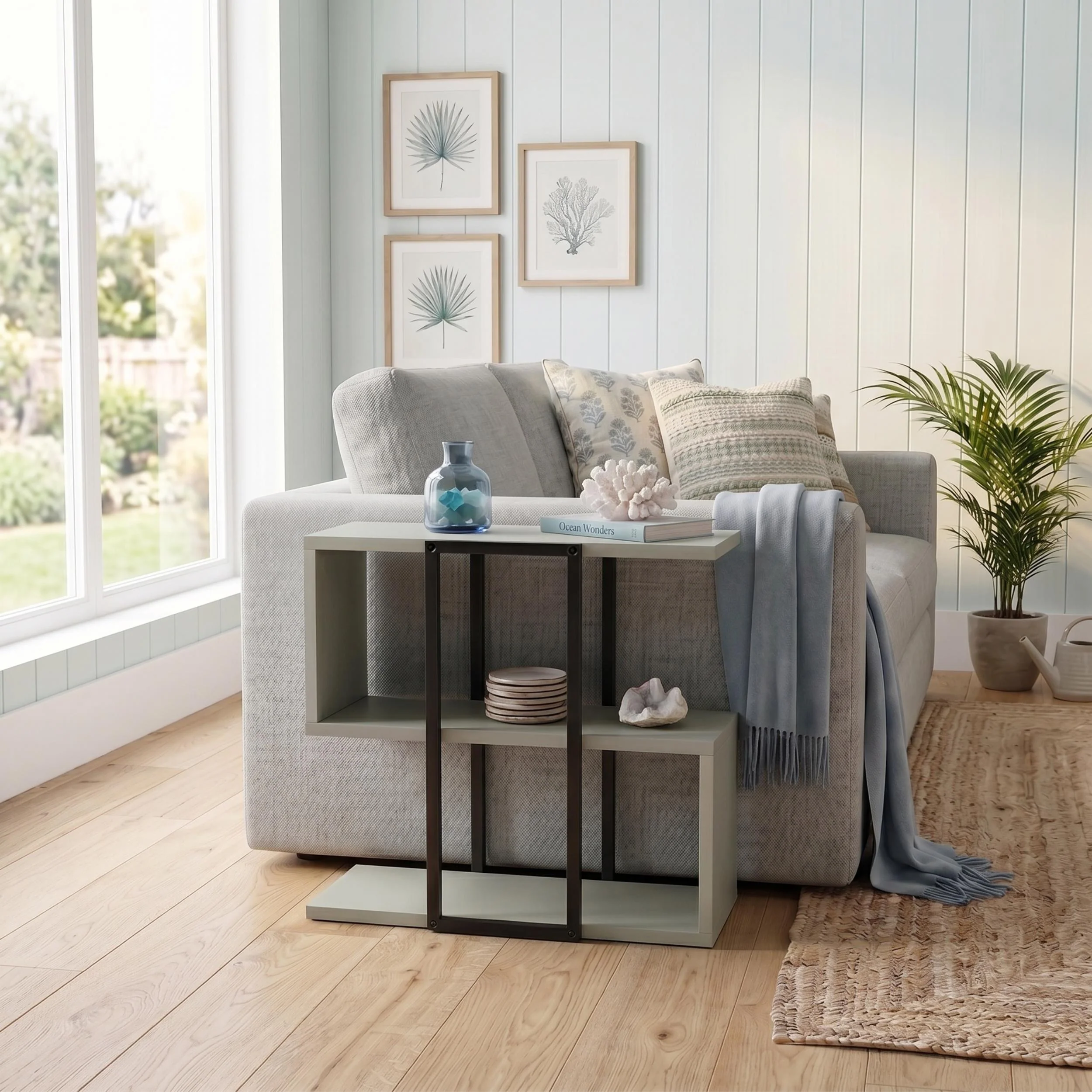 Stepped Side Table with Open Shelves – Living Room End Table