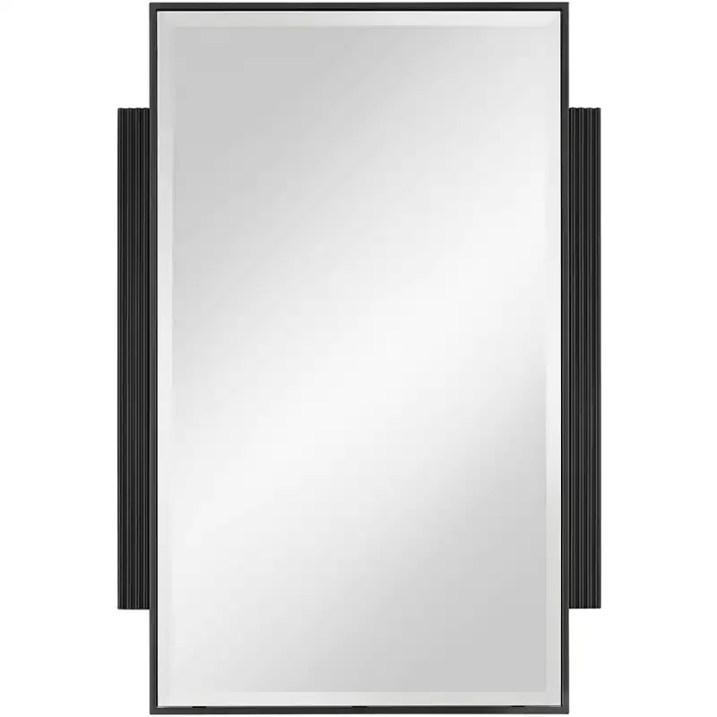 Noble Park Gareth Rectangular Vanity Decorative Wall Mirror Modern Beveled Edge Black Metal Wood Frame 27 Wide Bathroom Bedroom Home