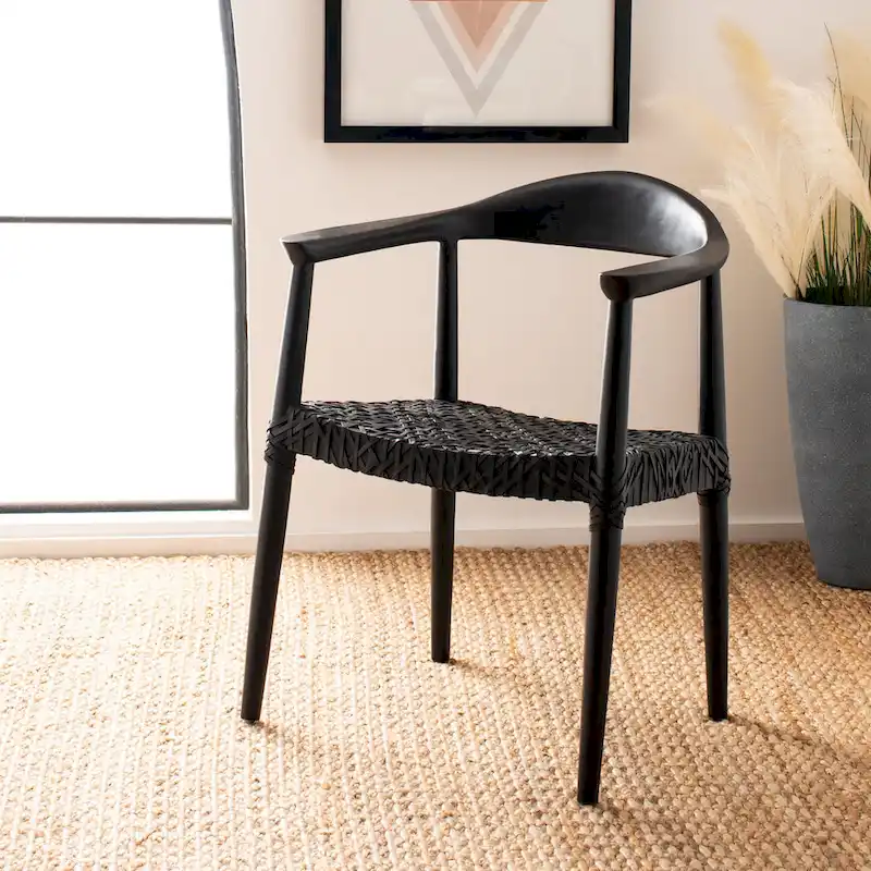 SAFAVIEH Therese Leather Woven Accent Chair - 25 W x 20.9 L x 30.9 H - 25Wx21Dx31H