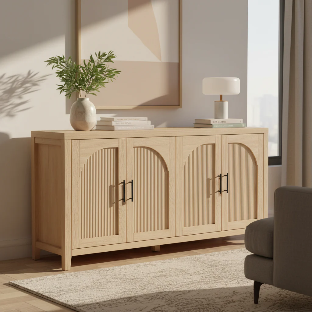 Modern 60-inch Reeded Sideboard with Arched Doors