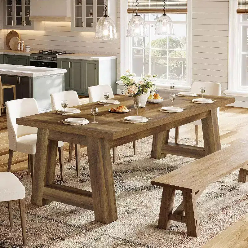 Lantine 70.5'' Dining Table for 6-8, Farmhouse Wood Kitchen Table, Rectangle Dinner Furniture for Home, Dining Room