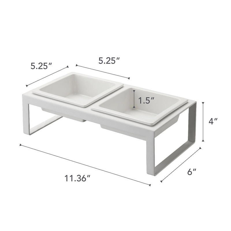 Yamazaki Home Pet Food Bowl - Two Styles, Steel and Ceramic, Tall, 1.25 cups, 300 milliliters per bowl