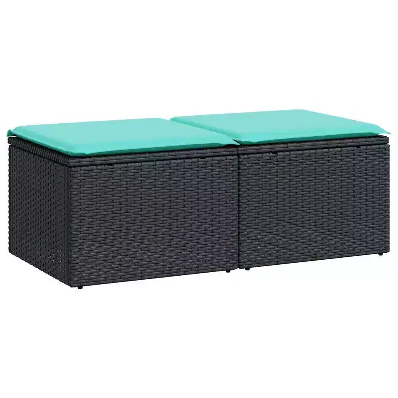 vidaXL Patio Sofa Set with Cushions Outdoor Stools 2 Piece Poly Rattan Acacia