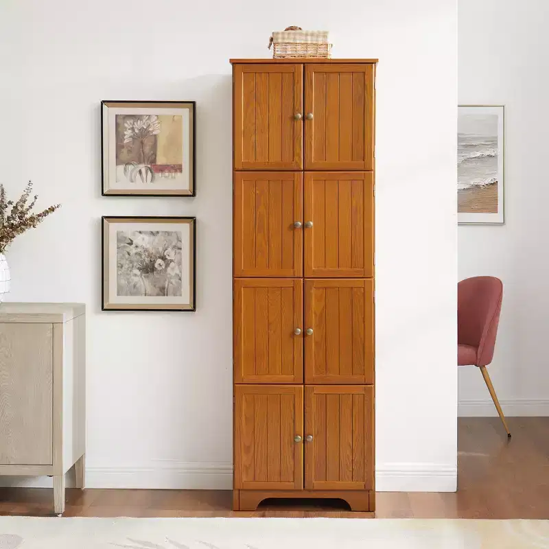 Farmhouse Tall Storage Cabinet with 8 Doors, 72 h Wooden Kitchen Pantry with 4 Shelves, 4-Tier Freestanding Bookshelf, Rack for Living Room