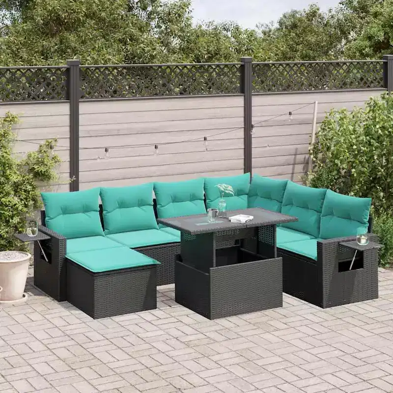 vidaXL Patio Sofa Set with Cushions Table and Couches 8 Piece Poly Rattan - Black