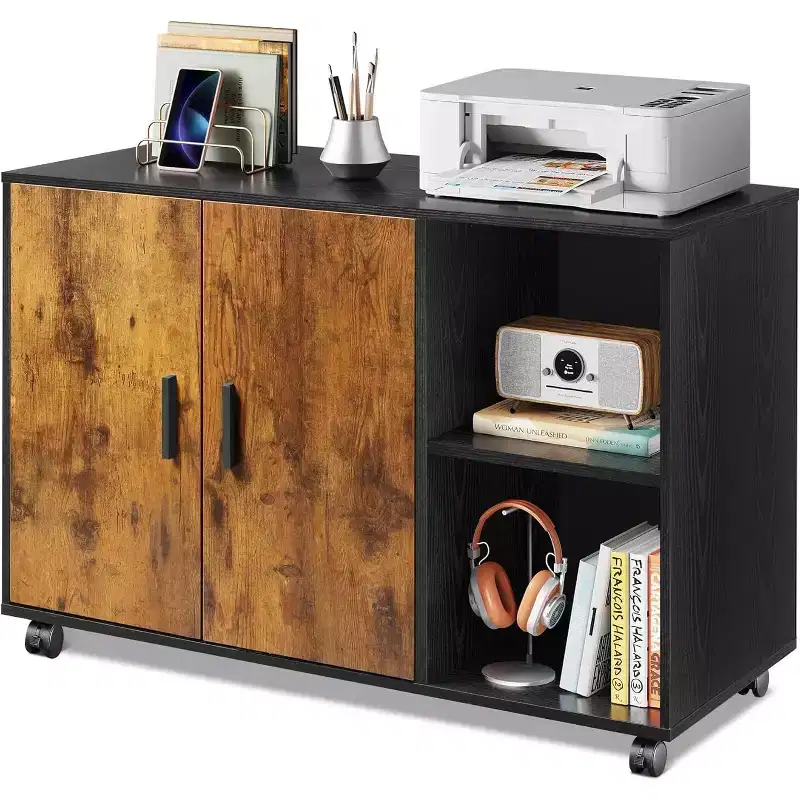 DEXYLLO Office Storage Cabinet with Doors & Shelves, Lateral Printer Stand for Office Supplies & Files, Home Office Filing Cabinet