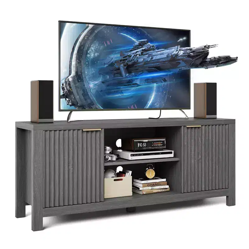 Fluted TV Stand for 65 Inch TV, Modern Console Table with Open Shelves,Heavy-Duty Entertainment Center, for Living Room, Bedroom