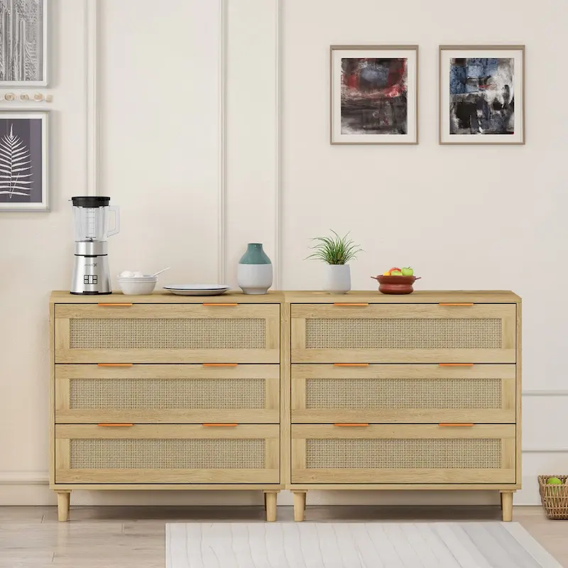 3-Drawers Rattan Storage Cabinet (Set of 2)