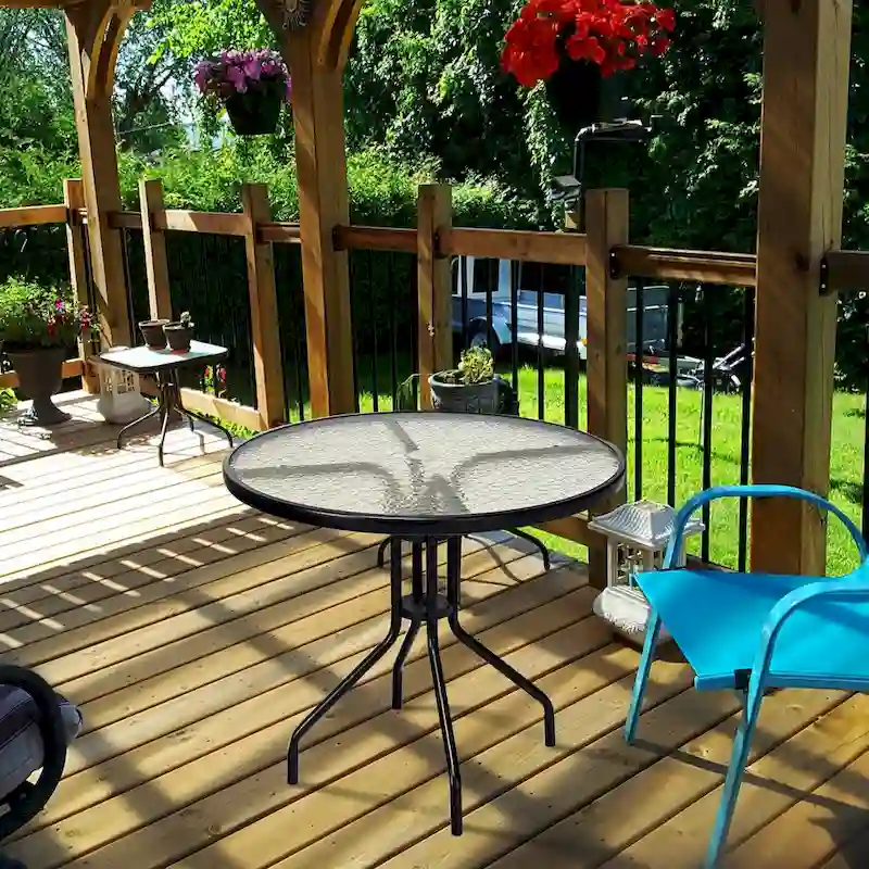 Costway 32 Outdoor Patio Round Table Tempered Glass Top