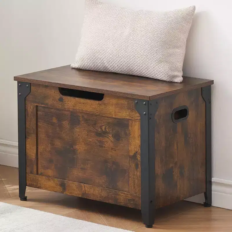 Wooden Storage Chest, Storage Trunk, Entryway Storage Bench with Safety Hinge and Lift-Top for Entryway, Living Room, Rustic Brown
