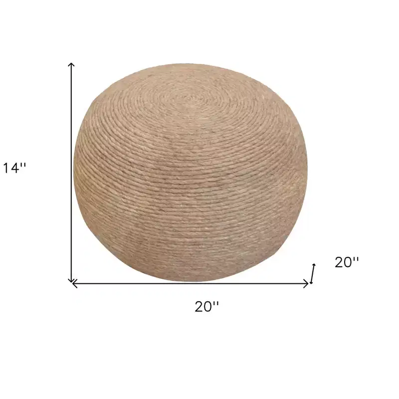 HomeRoots 20 Beige Wool Round Ribbed Pouf Ottoman