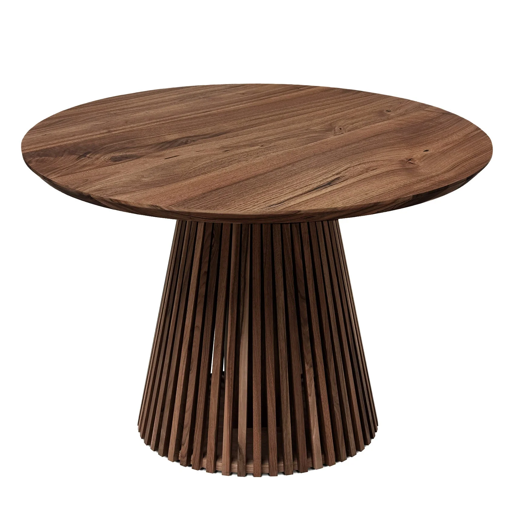 Round Dining Table in Chocolate Walnut - Introducing our handcrafted round dining table in walnut with pipe legs - a stunning addition to