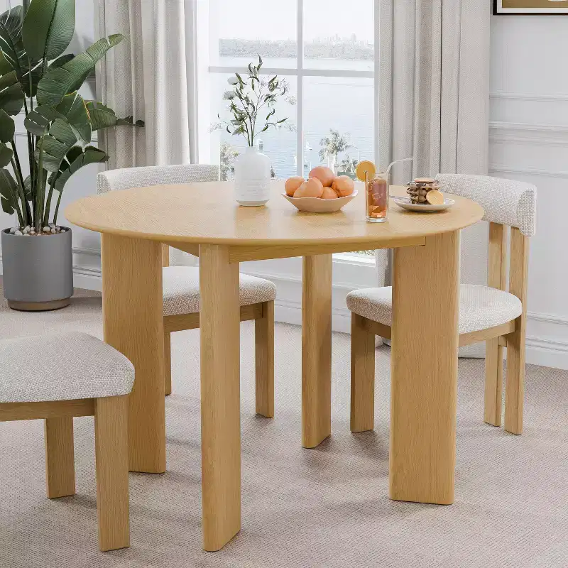 PexFix 42 Oak Solid Wood Farmhouse Dining Table Round Wood Top for Modern Dining Rooms & Family Gatherings