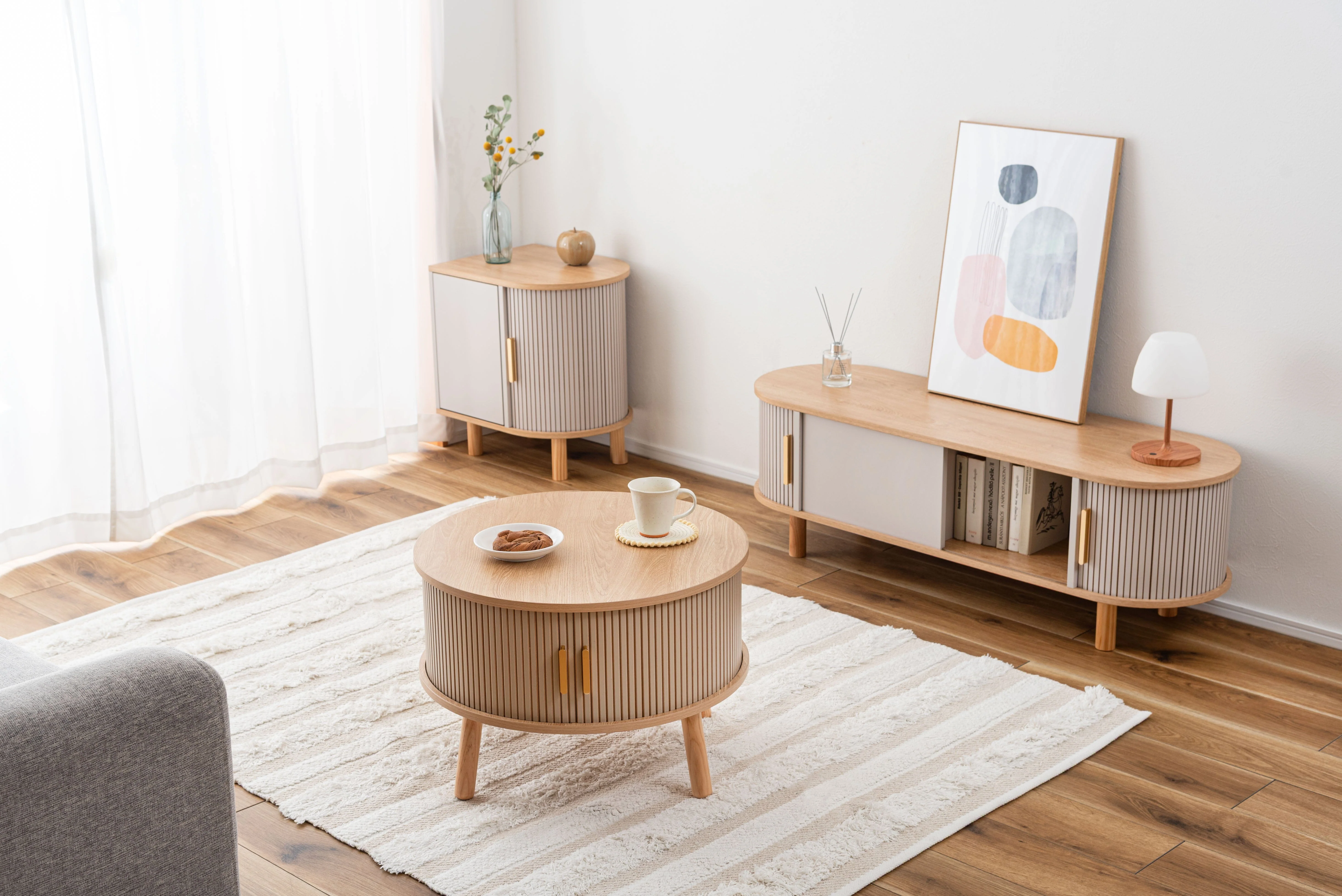 Beige Side Storage Cabinet