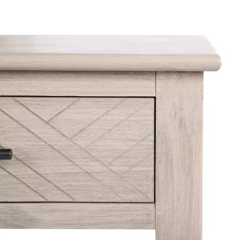 1-Drawer Accent Side Table with Herringbone Detail & Open Shelf, Distressed White