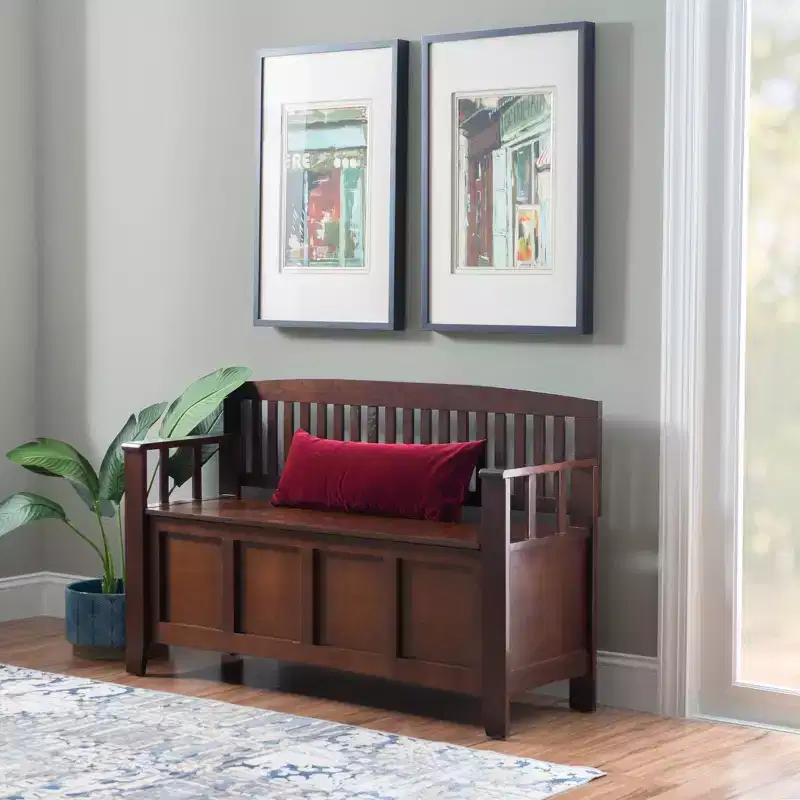 Storage Bench with Armrest and Hidden Compartment