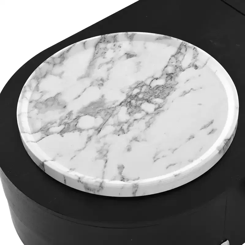 Lift Top Coffee Table Wooden Center Table with 360 Marble-patterned Rotating Tray, 3 Drawers and Hidden Compartment, Brown/Black-ModernLuxe