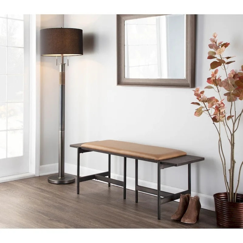 Chloe Contemporary Bench with Upholstered Seat & Wood Accent - N/A