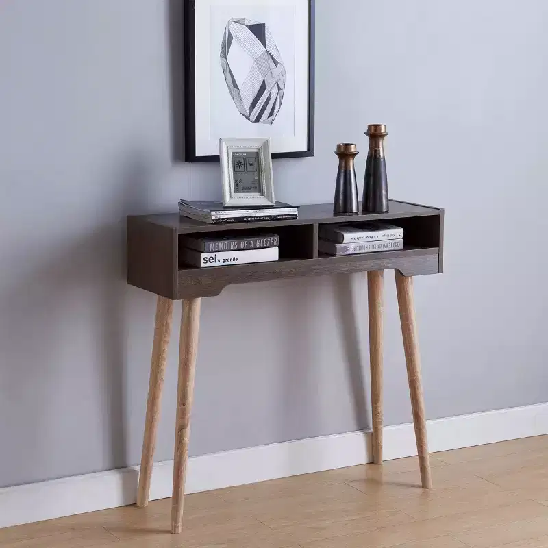 Carex Console Table Walnut Oak - miBasics: Mid-Century Design, 2 Shelves, Flared Legs