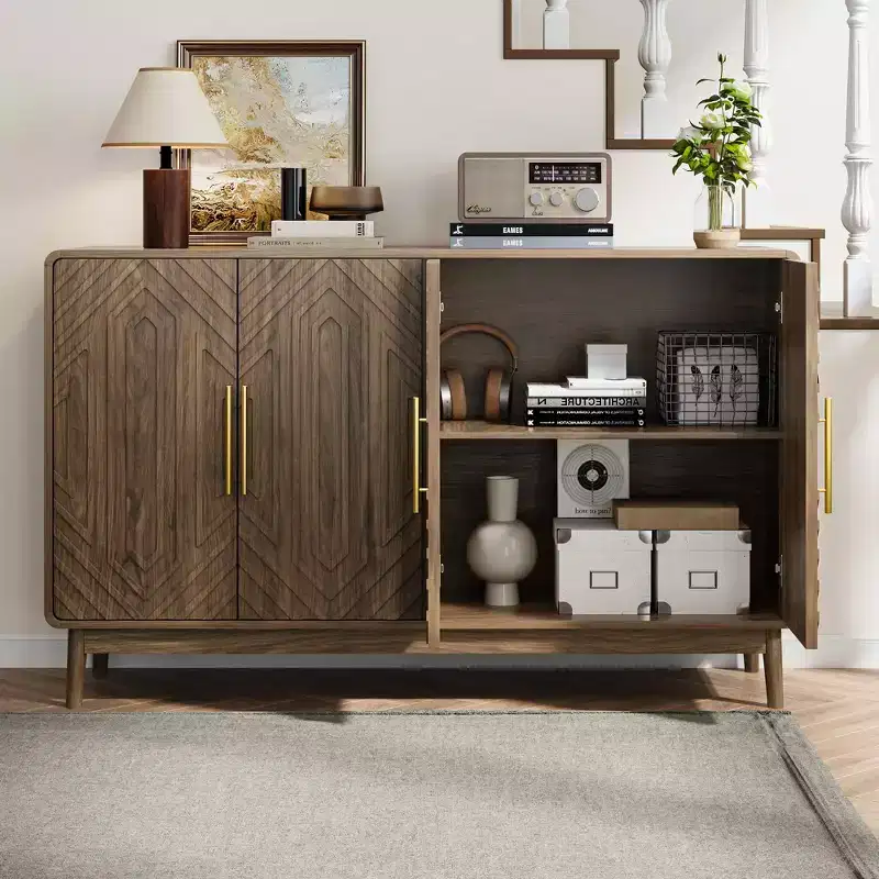 Carved Sideboard Buffet Cabinet with 4 Doors – Walnut