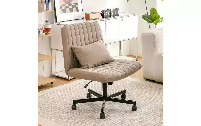 Modern Linen Swivel Criss Cross Chair, Ergonomic Office Chair, Height Adjustable Home Office Desk Chair, Versatile Armless Chair with Wheels
