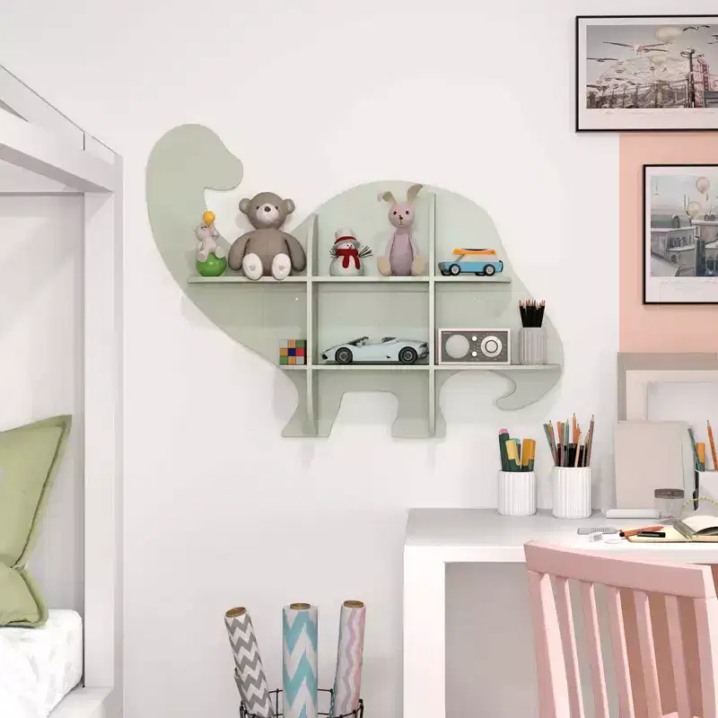 Costway 2-Tier Floating Dinosaur Kids Bookshelf Wall-Mounted Nursery Book Shelf