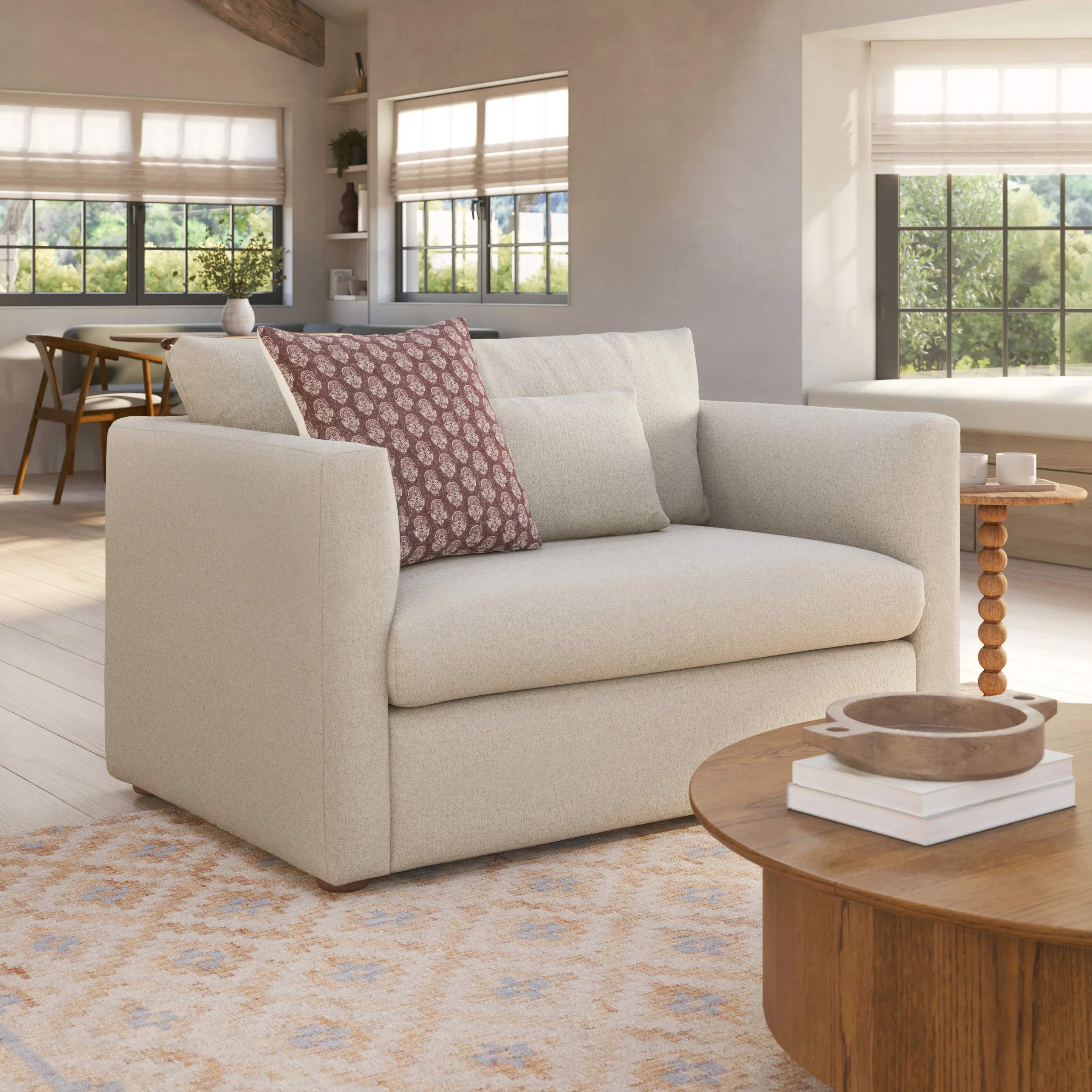 Ivory Solid Wood Sleeper Chair with Memory Foam Mattress for ing Room