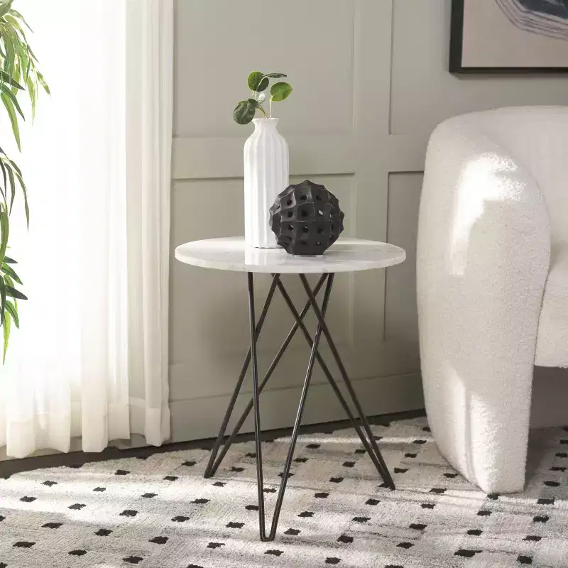 Marble Side Table White Marble/Black